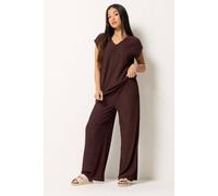M&Co Women's Petite Textured Wide Leg Trousers in Brown | Size: 8 M&Co Brown 8