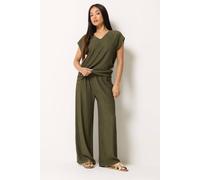 M&Co Women's Petite Textured Wide Leg Trousers in Olive | Size: 18