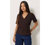 M&Co Women's Petite Textured Wrap Top in Chocolate | Size: 10 M&Co Chocolate 10