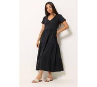 M&Co Women's Petite Tiered Cotton Maxi Dress in Black | Size: 12 M&Co Black 12
