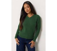 M&Co Women's Petite V-Neck Cable Knit Jumper in Dark Green | Size: 10/12