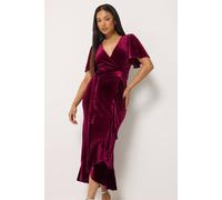 M&Co Women's Petite Velvet Ruffle Wrap Dress in Dark Red | Size: 14