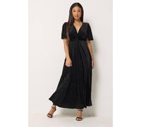 M&Co Women's Petite Velvet Twist Front Pleat Dress in Black | Size: 8