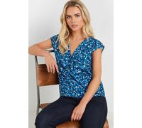 Petite Wrap Front Blouse M&Co Blue 12