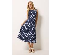 M&Co Women's Polka Dot Fit & Flare Cotton Maxi Dress in Mid Navy | Size: 16 M&Co Mid Navy 16