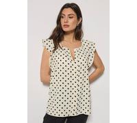 M&Co Women's Polka Dot Frill Sleeve Blouse in Off White | Size: 8