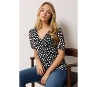 M&Co Women's Polka Dot Mesh Short Sleeve Wrap Top in Black | Size: 16 M&Co Black 16