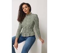 M&Co Women's Polka Dot Shirred Top in Dark Green | Size: 16