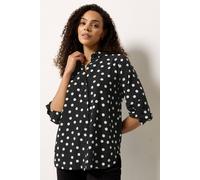 M&Co Women's Polka Dot Tab Sleeve Shirt in Black | Size: 8 M&Co Black 8
