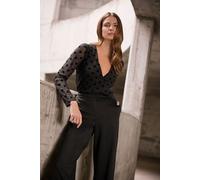 M&Co Women's Polka Dot Velvet Wrap Top in Black | Size: 16 M&Co Black 16