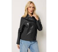 M&Co Women's Premium Real Leather Collared Jacket in Black | Size: 14