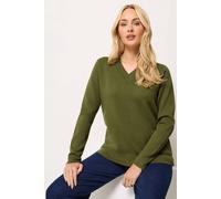 M&Co Women's Premium V-Neck Jumper in Green | Size: 14/16