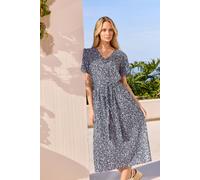 M&Co Women's Print Printed Belted Midi Dress in Dark Navy | Size: 14 M&Co Dark Navy 14
