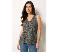 M&Co Women's Printed Button Detail Cotton Vest Top in Black | Size: 14 M&Co Black 14