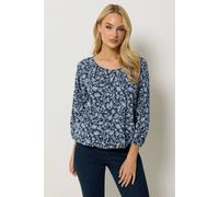 M&Co Women's Printed Button Through Cotton Blouse in Dark Navy | Size: 18