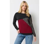 M&Co Women's Printed Colourblock Jumper in Burgundy | Size: 20