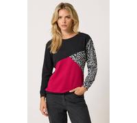 M&Co Women's Printed Colourblock Jumper in Fuchsia | Size: 8