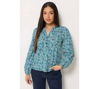 M&Co Women's Printed Cotton Blouse in Blue | Size: 12 M&Co Blue 12