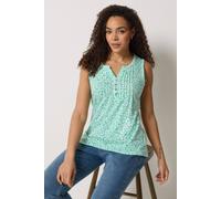 M&Co Women's Printed Cotton Sleeveless Henley Top in Mint | Size: 20 M&Co Mint 20