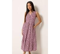 M&Co Women's Printed Cotton Tiered Midi Dress in Raspberry | Size: 18 M&Co Raspberry 18