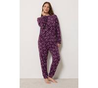 M&Co Women's Printed Fleece Cuffed Pyjama Set in Burgundy | Size: 14-16 M&Co Burgundy 14-16