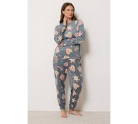 M&Co Women's Printed Fleece Cuffed Pyjama Set in Dark Grey | Size: 18-20 M&Co Dark Grey 18-20