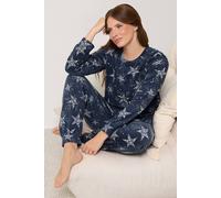 M&Co Women's Printed Fleece Cuffed Pyjama Set in Dark Navy | Size: 18/20