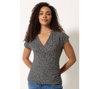 M&Co Women's Printed Grown-On Sleeve Wrap Top in Black | Size: 14 M&Co Black 14