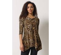 M&Co Women's Printed Hanky Hem Top in Brown | Size: 10