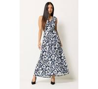 M&Co Women's Printed Knot Front Maxi Dress in Dark Navy | Size: 14 M&Co Dark Navy 14