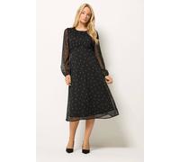 M&Co Women's Printed Long Sleeve Chiffon Midi Dress in Black | Size: 12 M&Co Black 12