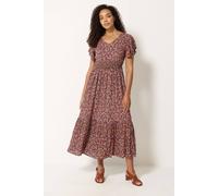 M&Co Women's Printed Shirred Waist Maxi Dress in Dark Pink | Size: 12 M&Co Dark Pink 12