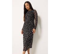 M&Co Women's Petite Twist Long Sleeve Mesh Dress in Black | Size: 18