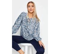 M&Co Women's Printed Tie Neck Blouse in Blue | Size: 8