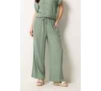 M&Co Women's Printed Tie Waist Wide Leg Cotton Trousers in Light Green | Size: 16