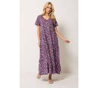 M&Co Women's Printed Tiered Cotton Maxi Dress in Purple | Size: 14 M&Co Purple 14