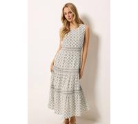 M&Co Women's Printed Tiered Linen Midi Dress in Natural | Size: 14 M&Co Natural 14