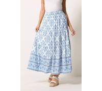 M&Co Women's Printed Tiered Maxi Skirt in Light Blue | Size: 12 M&Co Light Blue 12