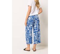 M&Co Women's Printed Wide Leg Linen Culottes Trouser in Bright Blue | Size: 10