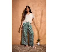 M&Co Women's Printed Wide Leg Trousers in Dark Green | Size: 10L M&Co Dark Green 10L