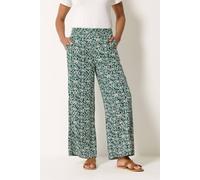 M&Co Women's Printed Wide Leg Trousers in Dark Green | Size: 12S M&Co Dark Green 12S