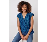 M&Co Women's Printed Wrap Front Blouse in Blue | Size: 16 M&Co Blue 16