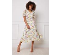 M&Co Women's Printed Wrap Midi Dress in Ivory | Size: 16 M&Co Ivory 16