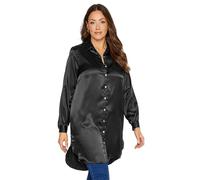 M&Co Womens Satin Dipped Hem Shirt - Women's Black