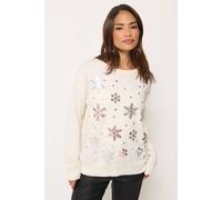M&Co Women's Sequin Snowflake Embellished Christmas Jumper in Ivory | Size: 8-10 M&Co Ivory 8-10