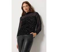 M&Co Women's Sequin Velvet Chiffon Top in Black | Size: 14 M&Co Black 14