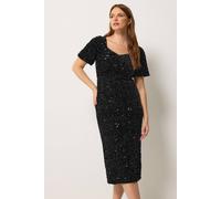 M&Co Women's Sequin Velvet Square Neck A Line Dress in Black | Size: 10