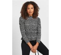 M&Co Abstract Print Shirred Peplum Top - Women's Black