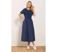 M&Co Women's Short Sleeve Cotton Midi Dress in Mid Navy | Size: 14 M&Co Mid Navy 14