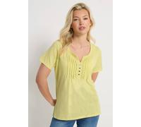 M&Co Yellow Cotton Short Sleeve Henley Top - Women's